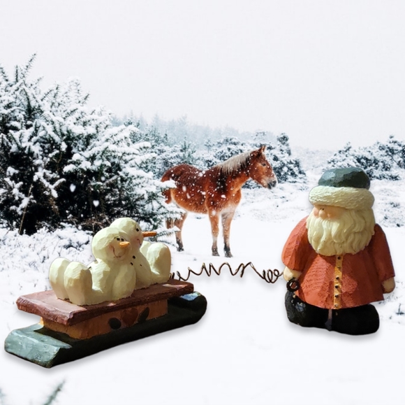 Vtg 1999 Crazy Mountain Santa Sleigh Snowman Kids Sculptures Figurine - Picture 1 of 8